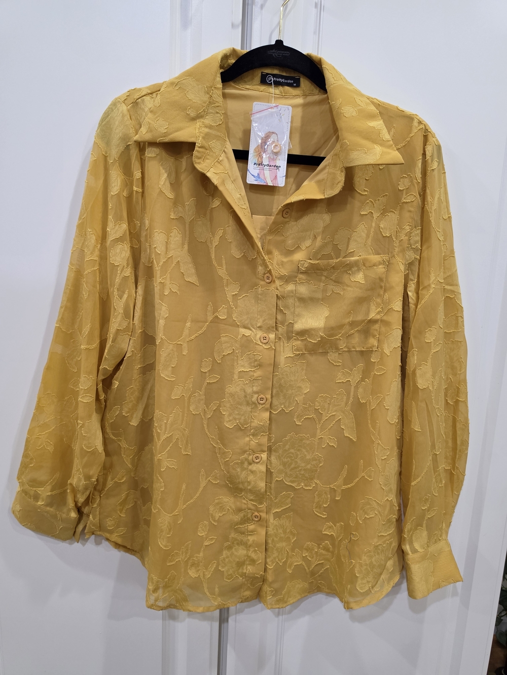 Textured Yellow Button-Down Shirt with Chest Pocket